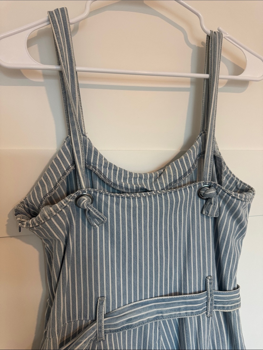 Rewash Blue & White Pinstripe Wide-Leg Jumpsuit with Tie Waist - Picture 4 of 4